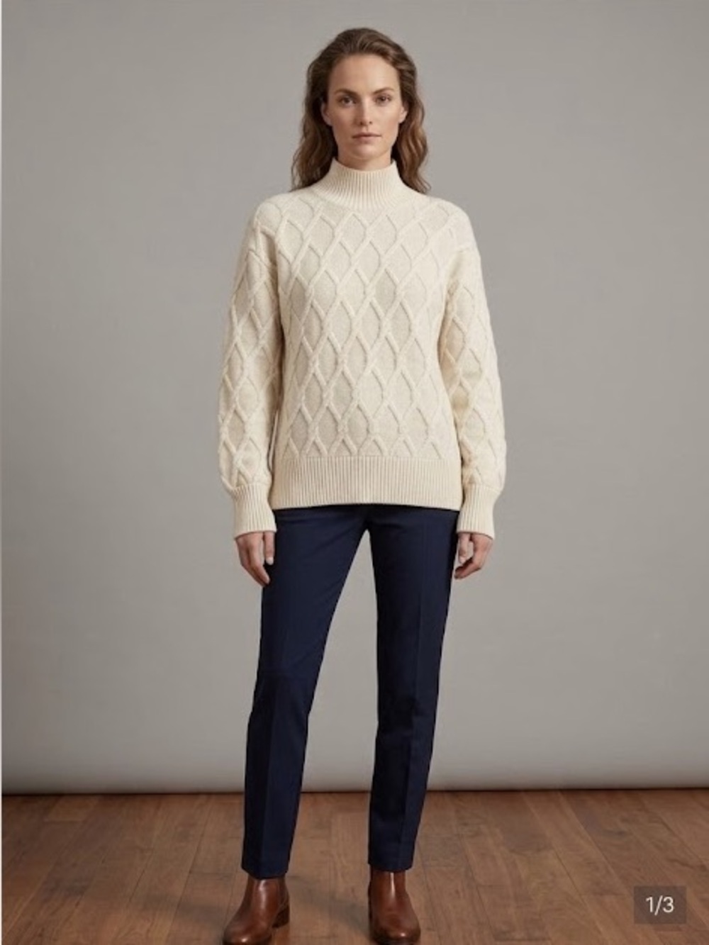St. John / cream ivory mock neck Cable Knit Sweater Jacket Small